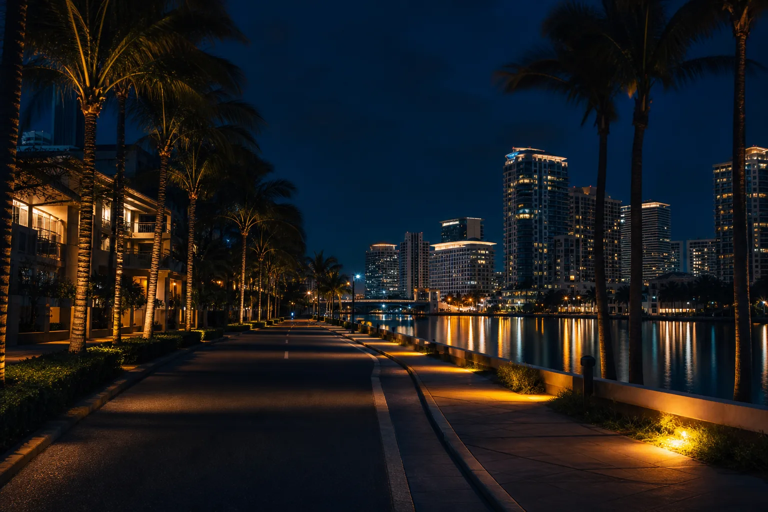 A quiet Fort Lauderdale road at night after a DUI