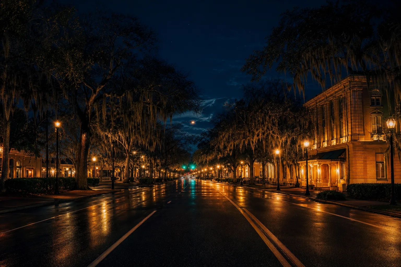 A quiet Ocala road at night after a DUI