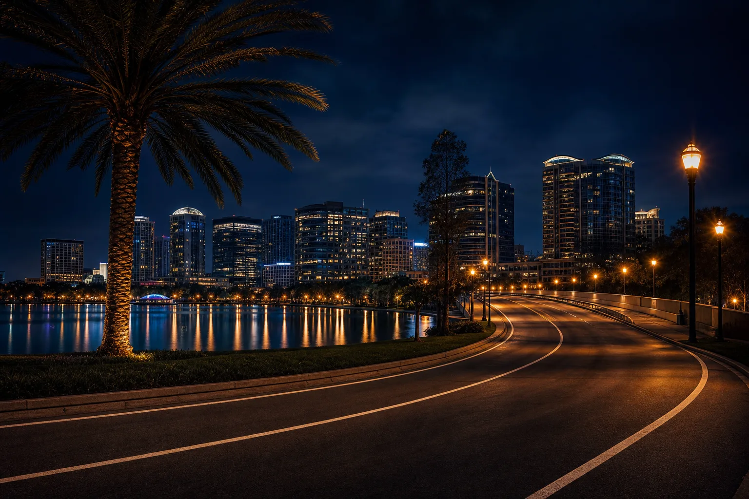A quiet Orlando road at night representing higher insurance after a DUI