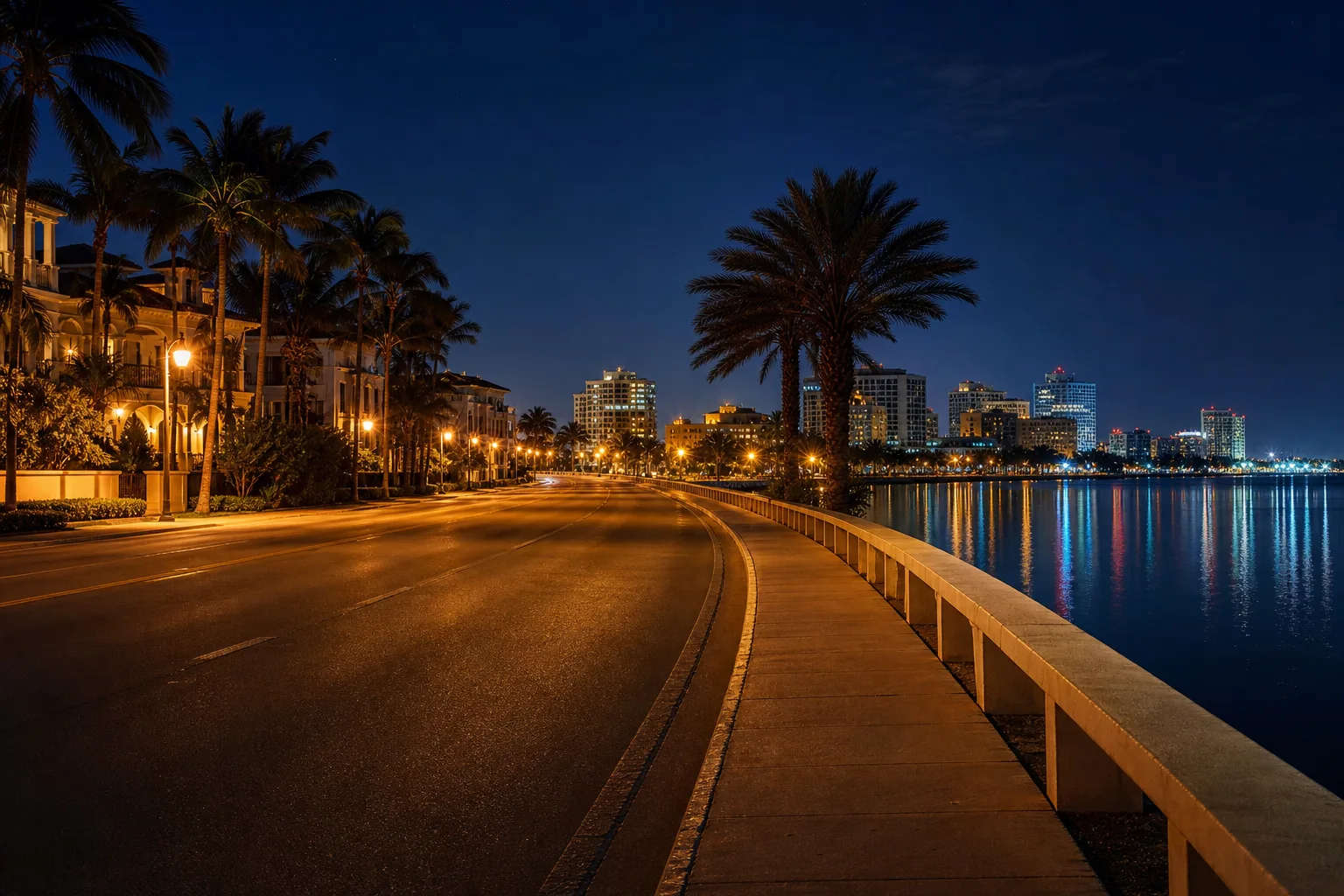 A quiet Sarasota road at night representing higher insurance after a DUI