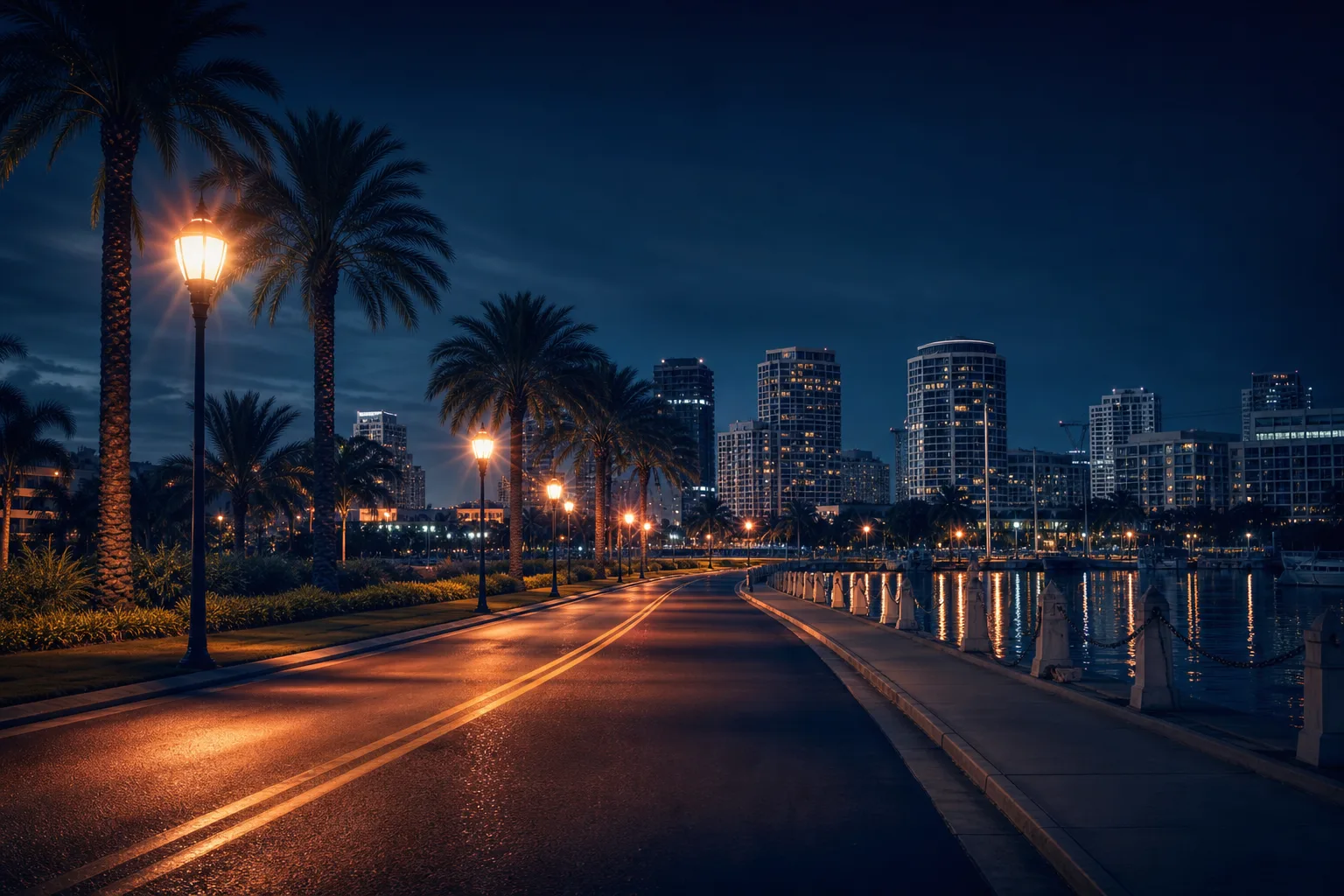 A quiet St. Petersburg road at night representing higher insurance after a DUI