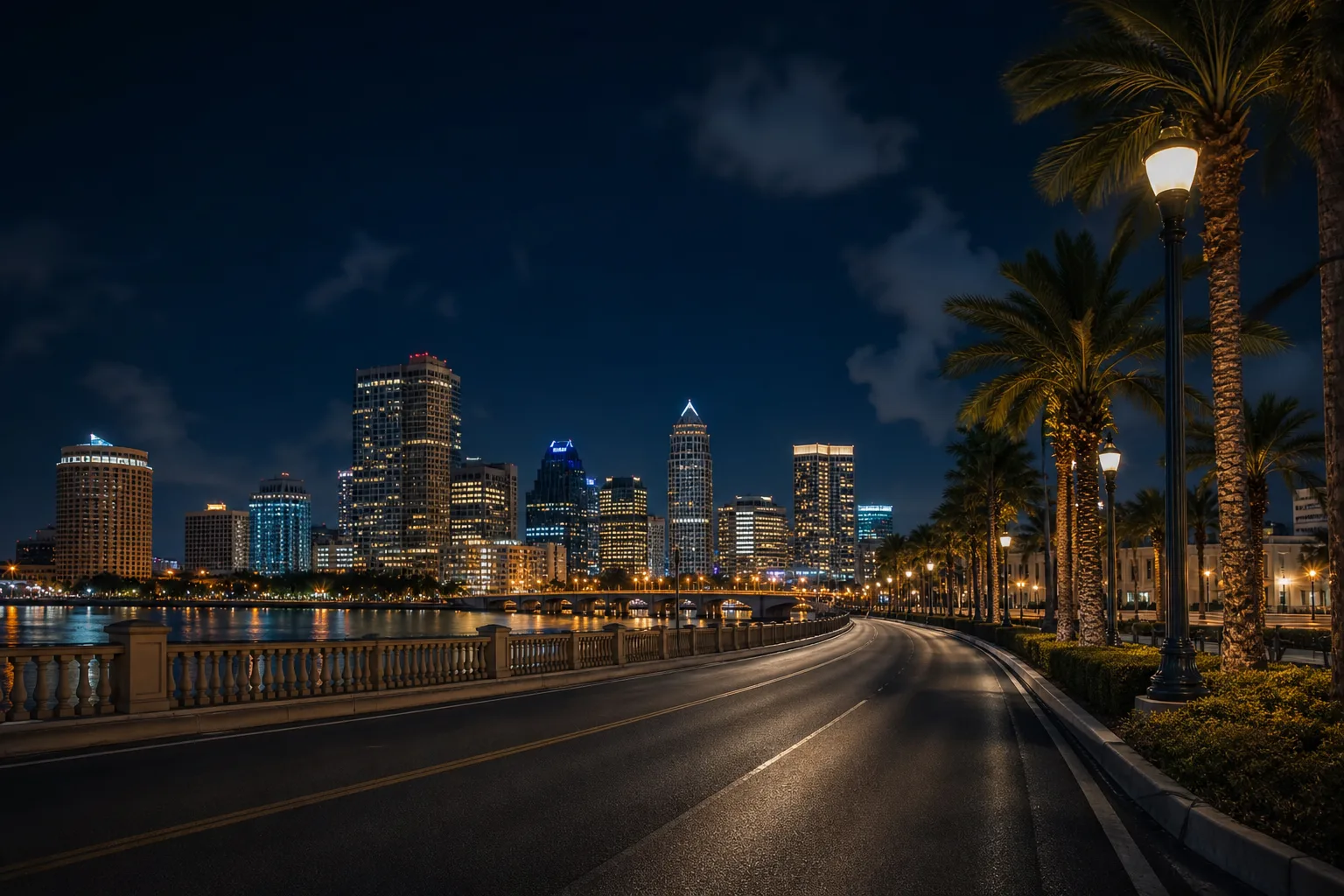 A quiet Tampa road at night representing an FR-44 after a DUI